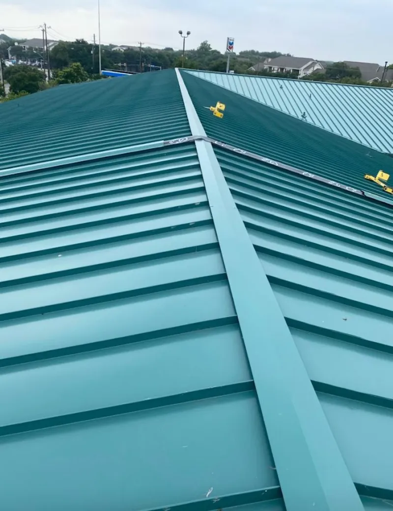Green commercial metal roof ridge and valley for Metal Roof Repair in Old Tappan